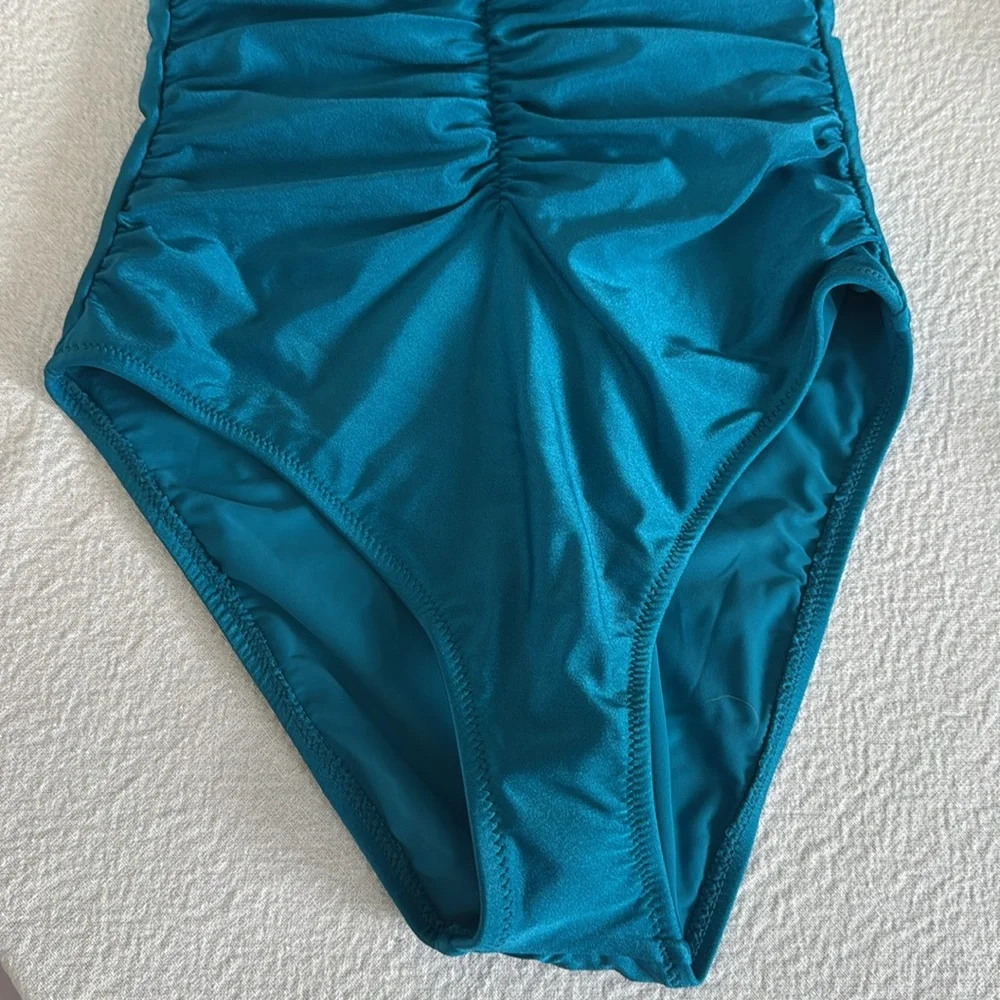 L’AGENCE Aubrey Ruched One-Piece Swimsuit, Size Small, VIRDIAN, $225